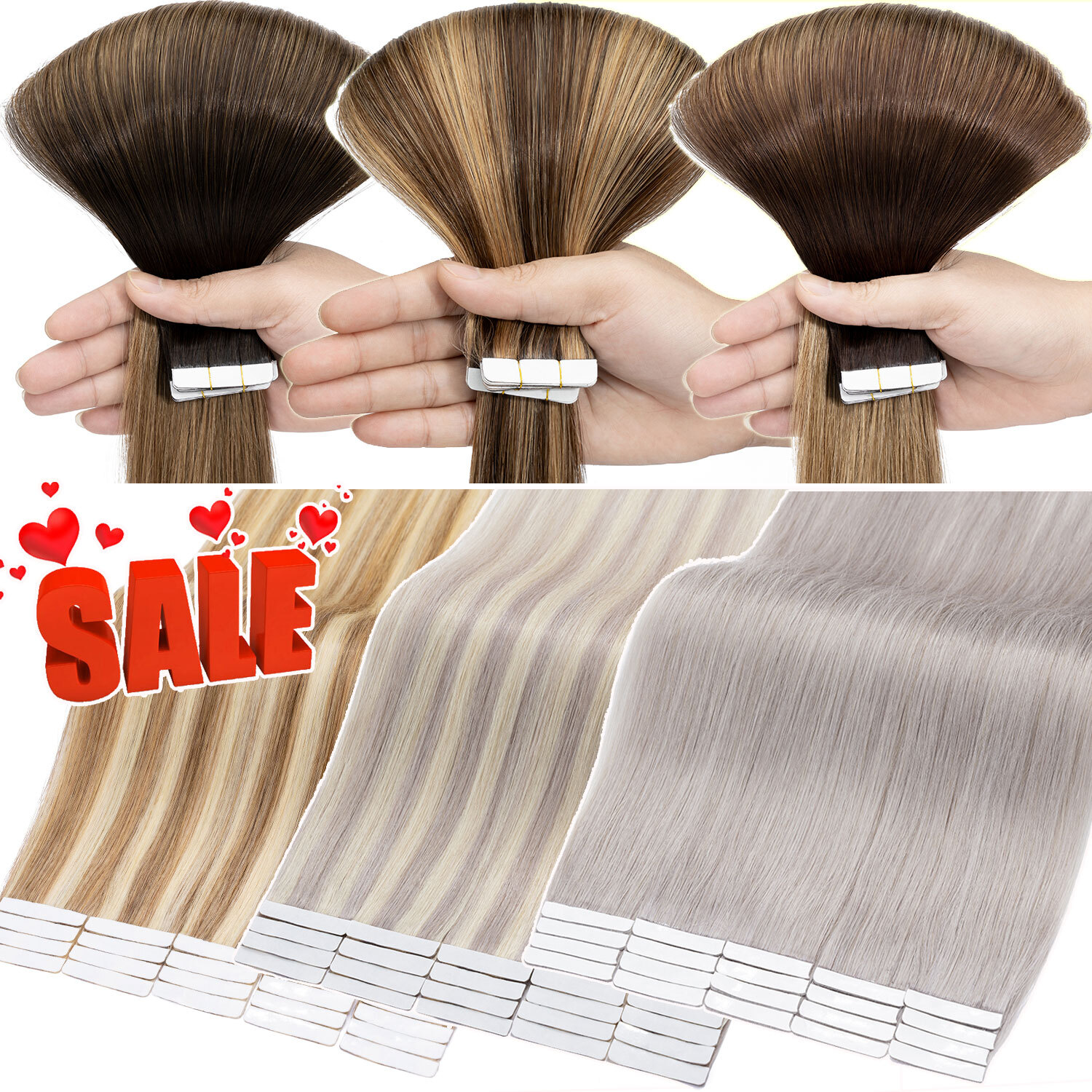 AAAA+ Tape in Hair Extensions 100% Remy Real Human Hair Seamless Skin Weft Ombre