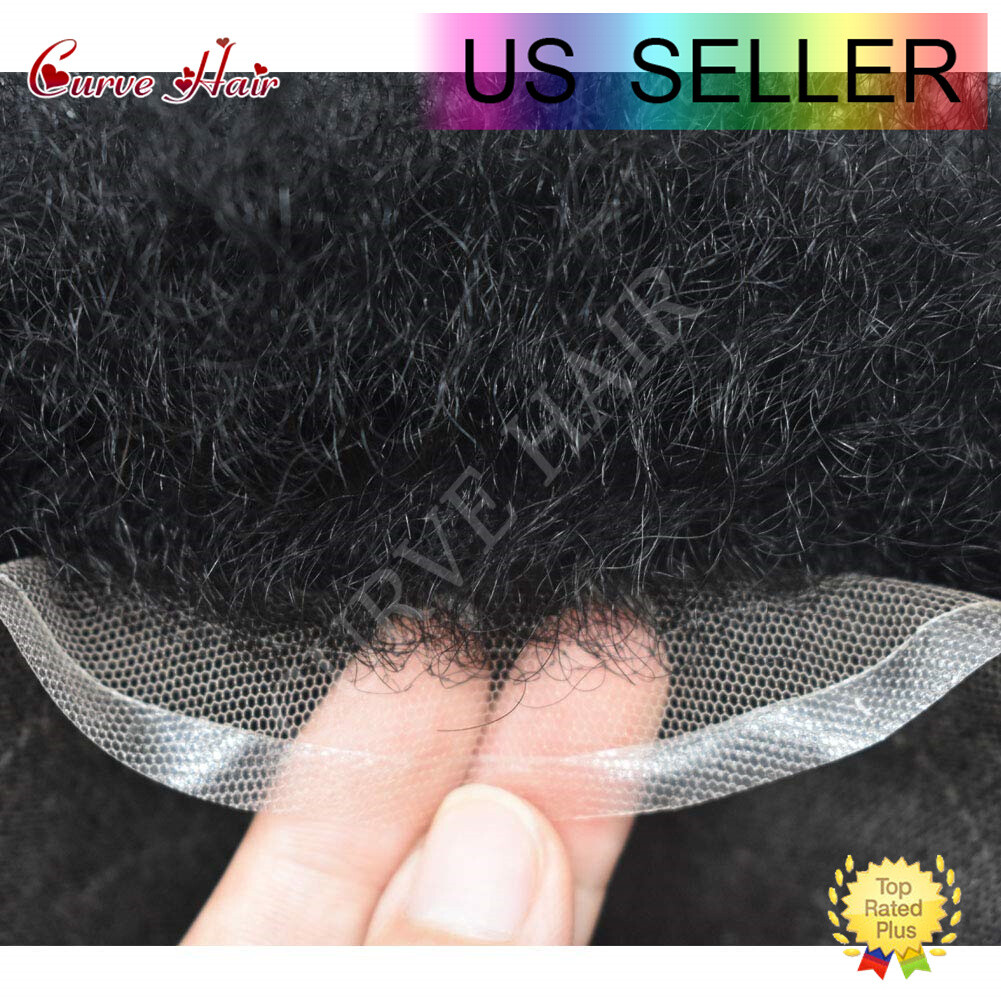 Afro Toupee for Black Men French Lace Afro Weave Kinky Curly Mens Wig Hair Units