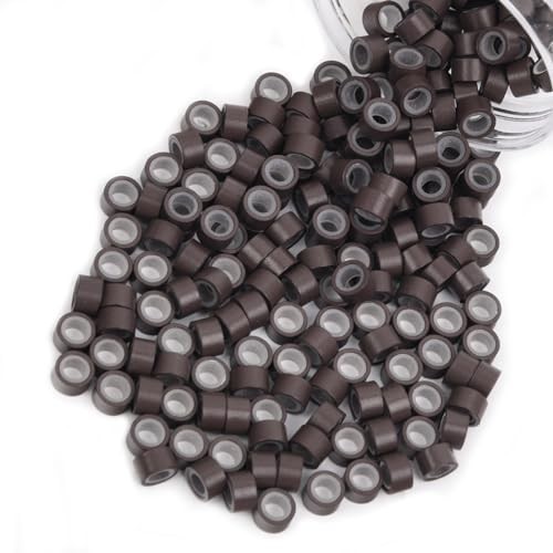200Pcs 5mm Silicone Lined Micro Ring Beads for Hair Micro 5mm 200Pcs Brown
