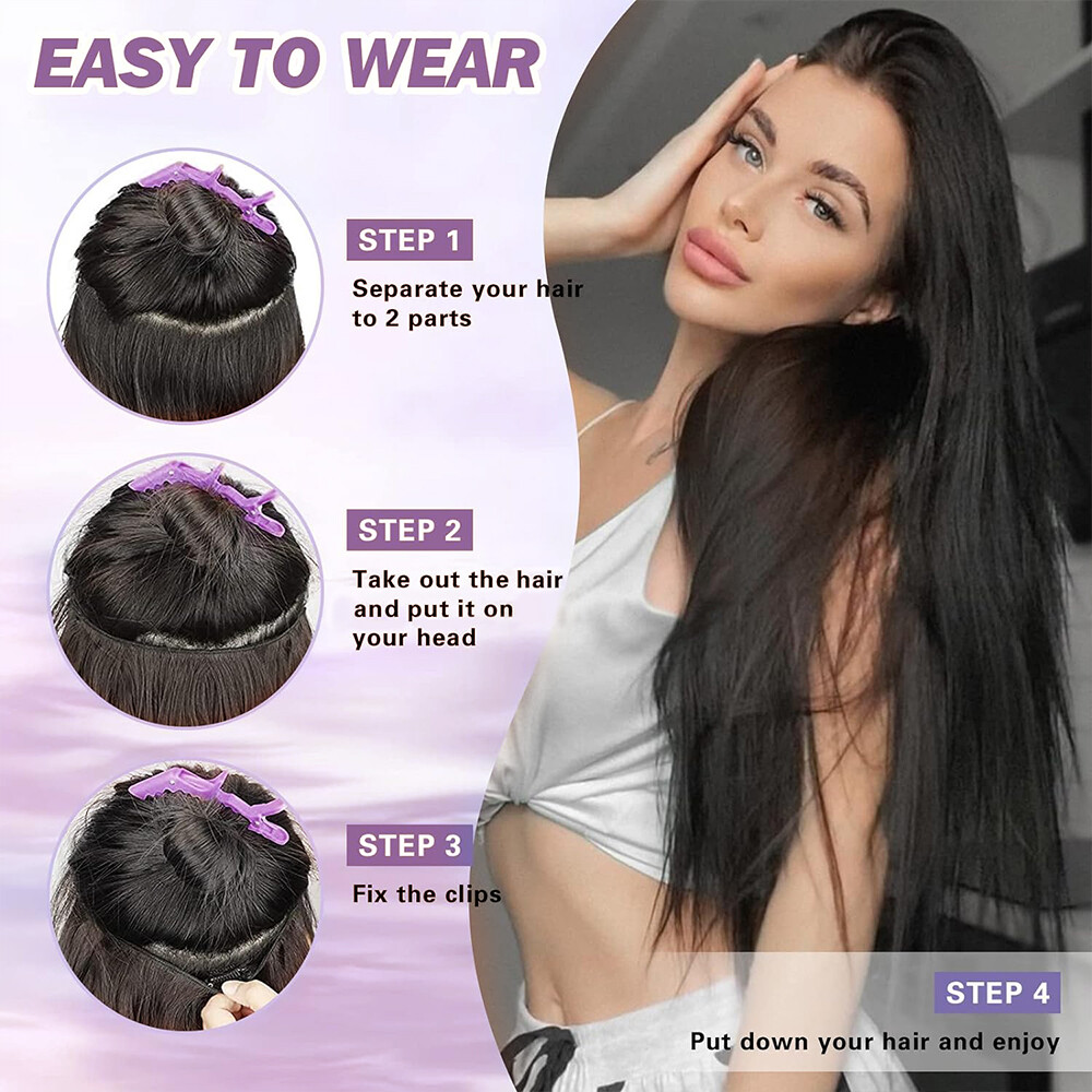 One Piece Thick Weft Clip in Real Remy Human Hair Extensions Full Head V-Shape