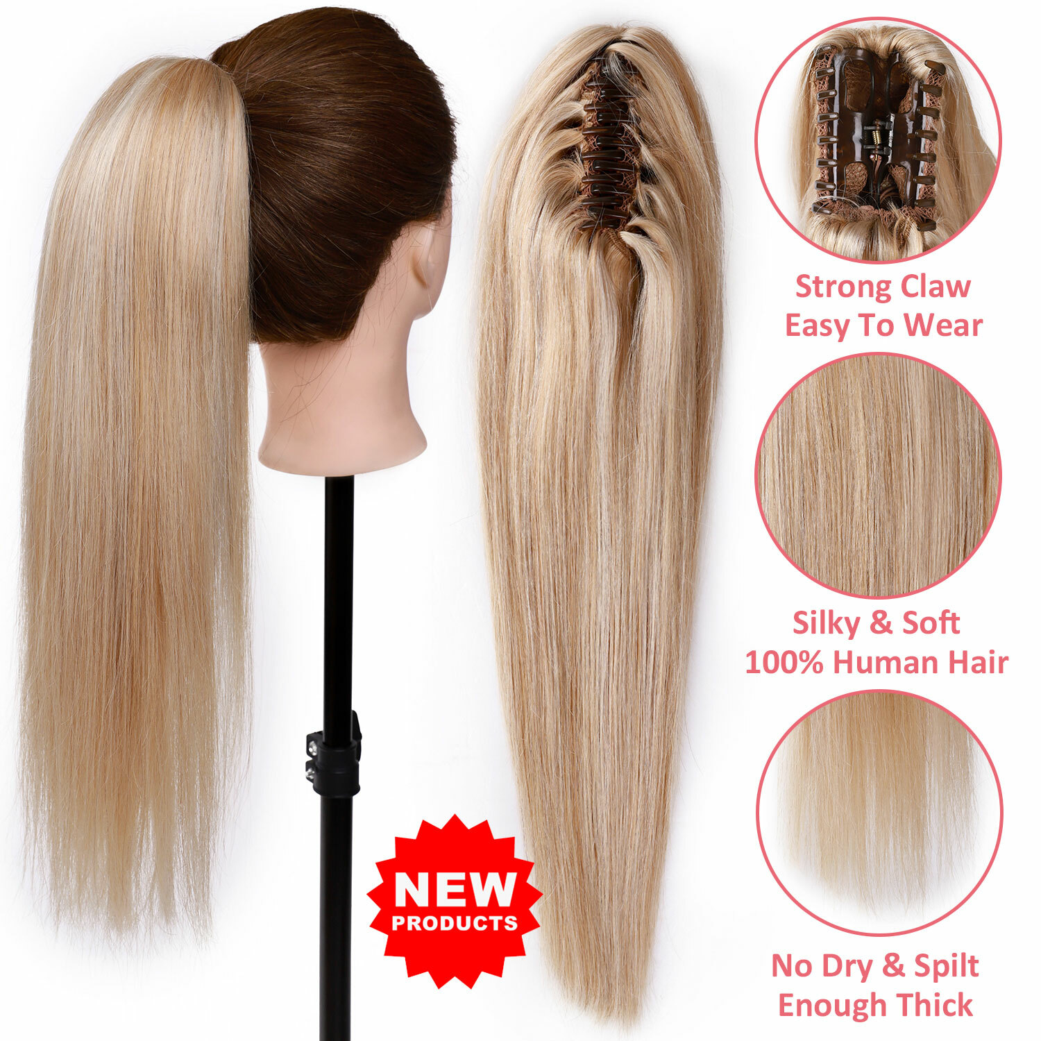 US Brazilian 100% Real Remy Human Hair Claw In On Ponytail Extensions Thick 120G