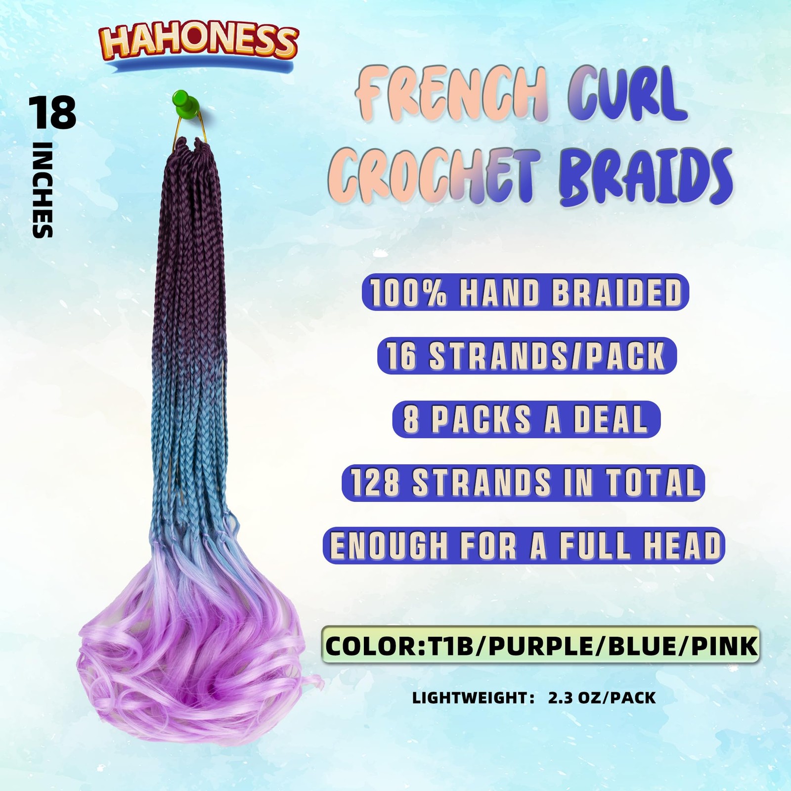 Hahoness French Curl Crochet Braids For Black Women-18 Inches 8 Packs Goddess