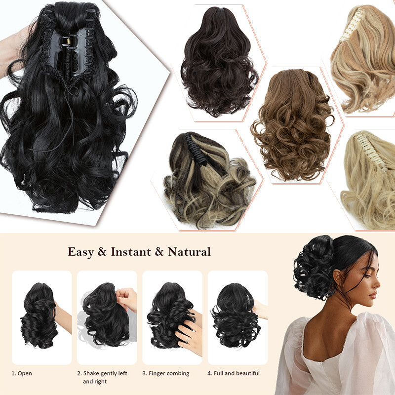 Bendable Claw Clip Ponytail Messy Bun Hair Piece Short Updo Extensions Natural