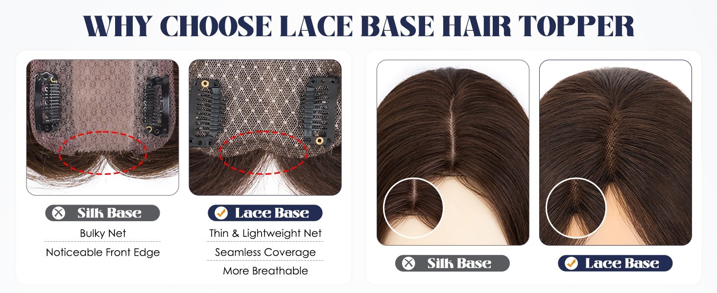 MY-LADY Human Hair Toppers for Women Real Human Hair with Air Bangs Hand-Tied Th