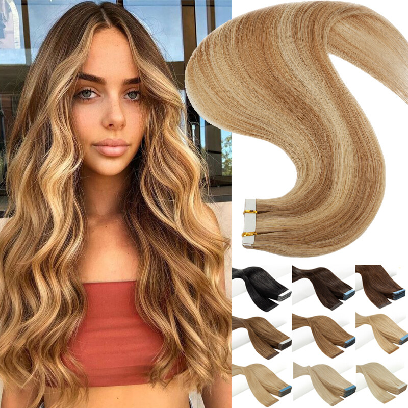 Tape In On 100% Remy Human Hair Extensions Skin Weft Highlight 60PCS 150gram USA