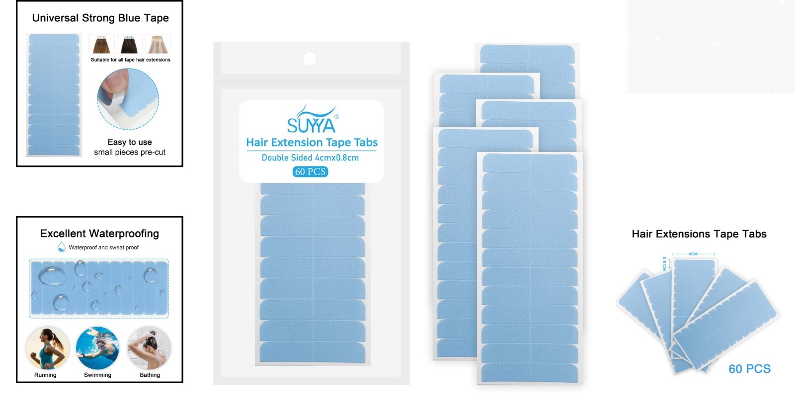 60 Waterproof Hair Extension Tabs – High-Quality, Heat Resistant Adhesive