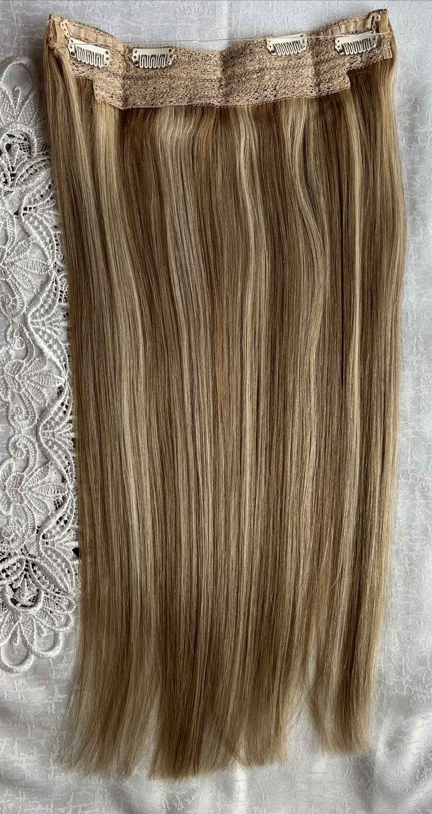 Flip in Human Hair Extensions with Invisible Wire 4 clips 20″ Highlighted Blonde