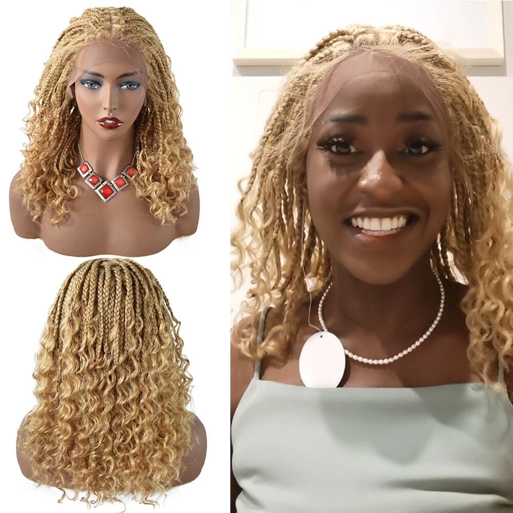 Lace Front Cornrow Hand Braided Lightweight Glueless Women Wig Synthetic Wavy US