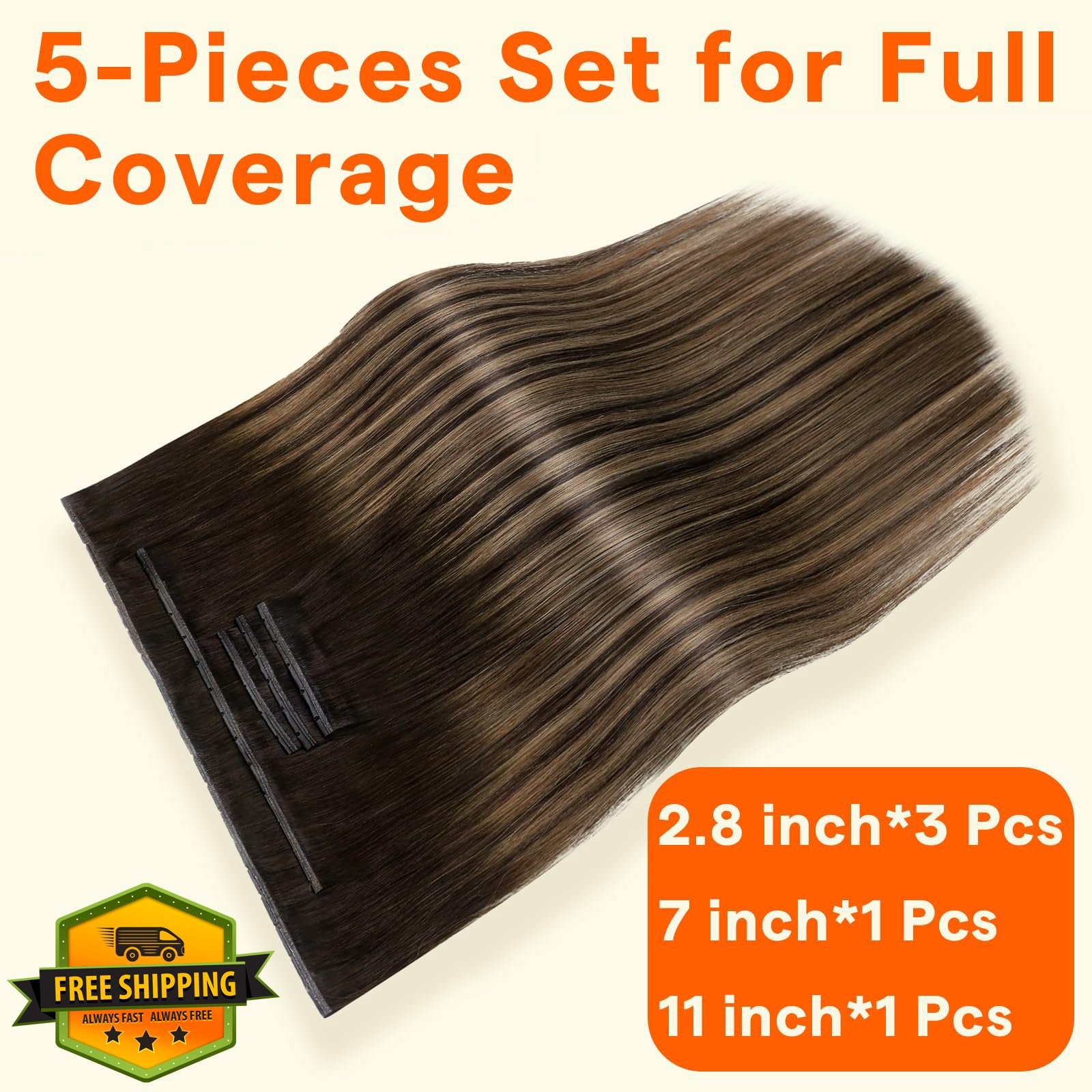 Full Shine 24″ Dark Brown Butterfly Weft Human Hair Extensions 100g