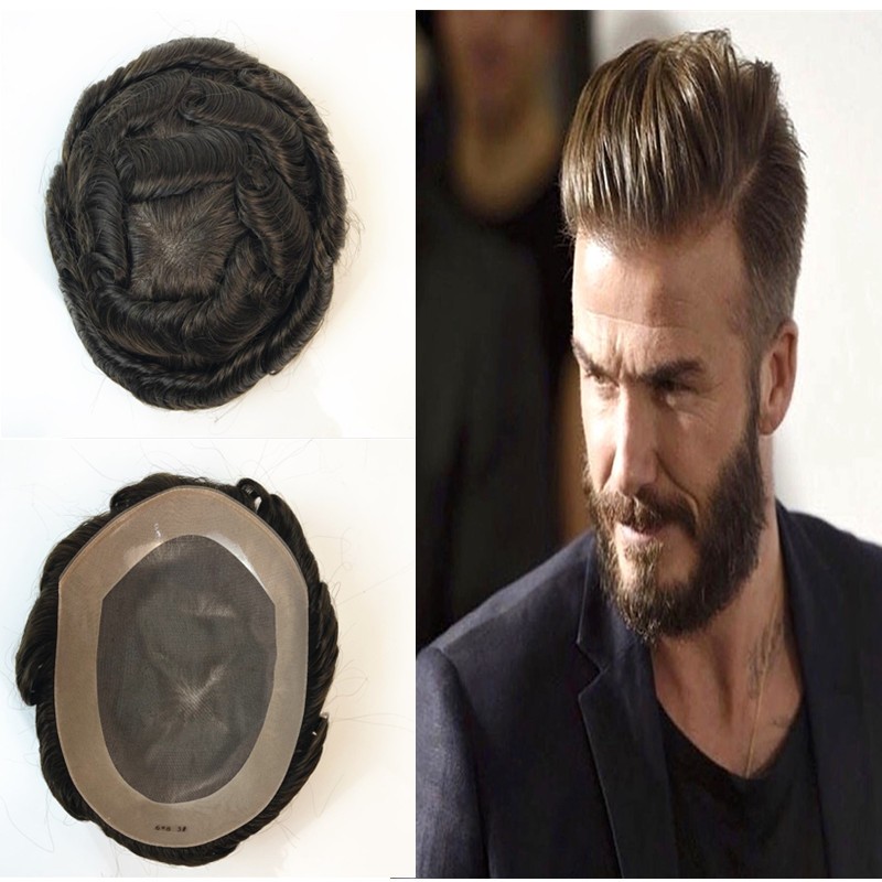 Mens Durable Human Hair Replacement System Hairpiece Fine Mono Poly Skin Toupee