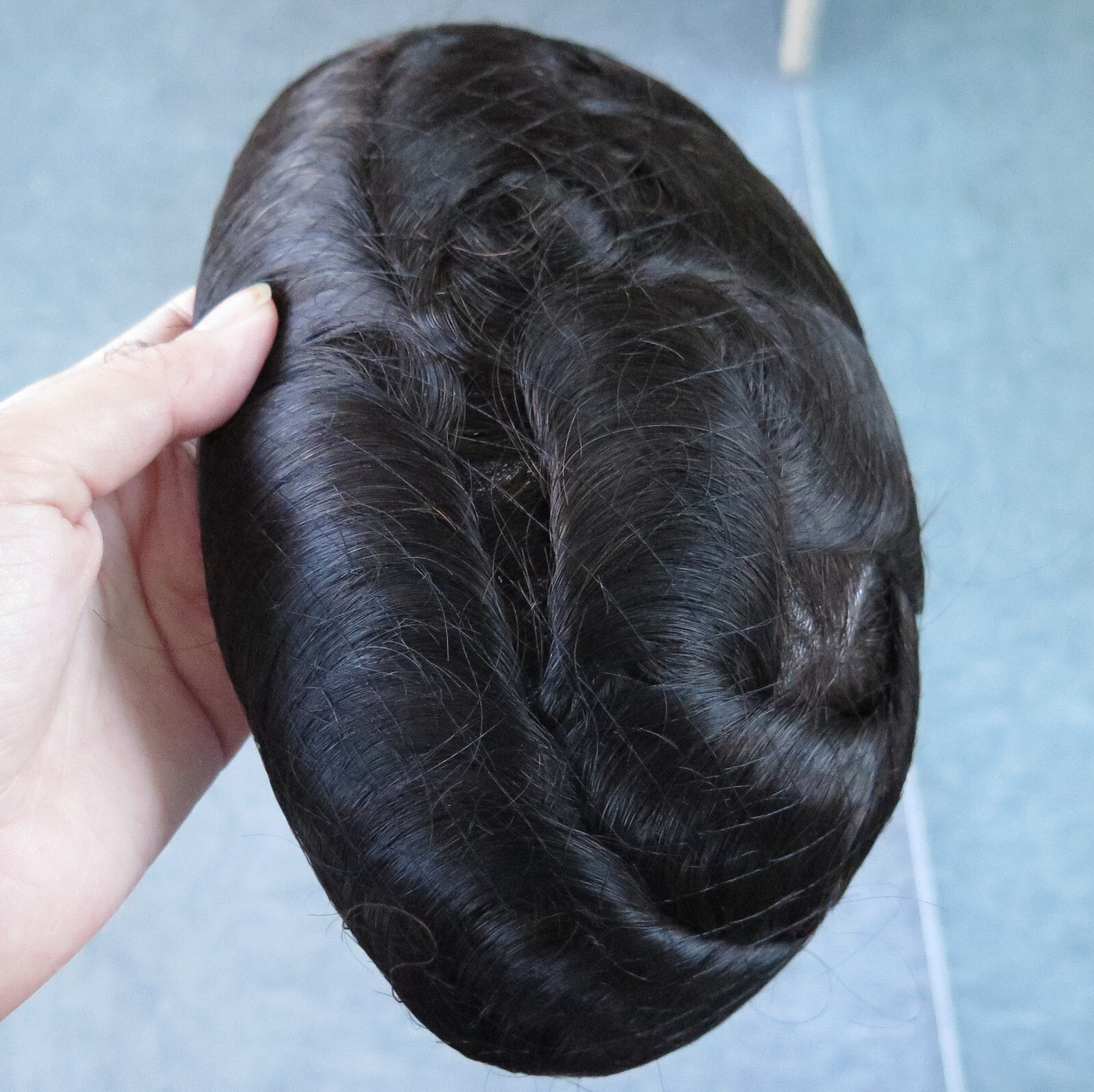 Mens 0.05mm Thin Skin Toupee Hair Replacement System Hairpieces Human Hair #1B