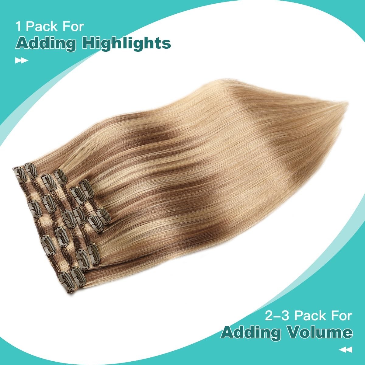 20″ Clip-in Human Hair Extensions Golden Brown to Honey Blonde Balayage 120g 6pc