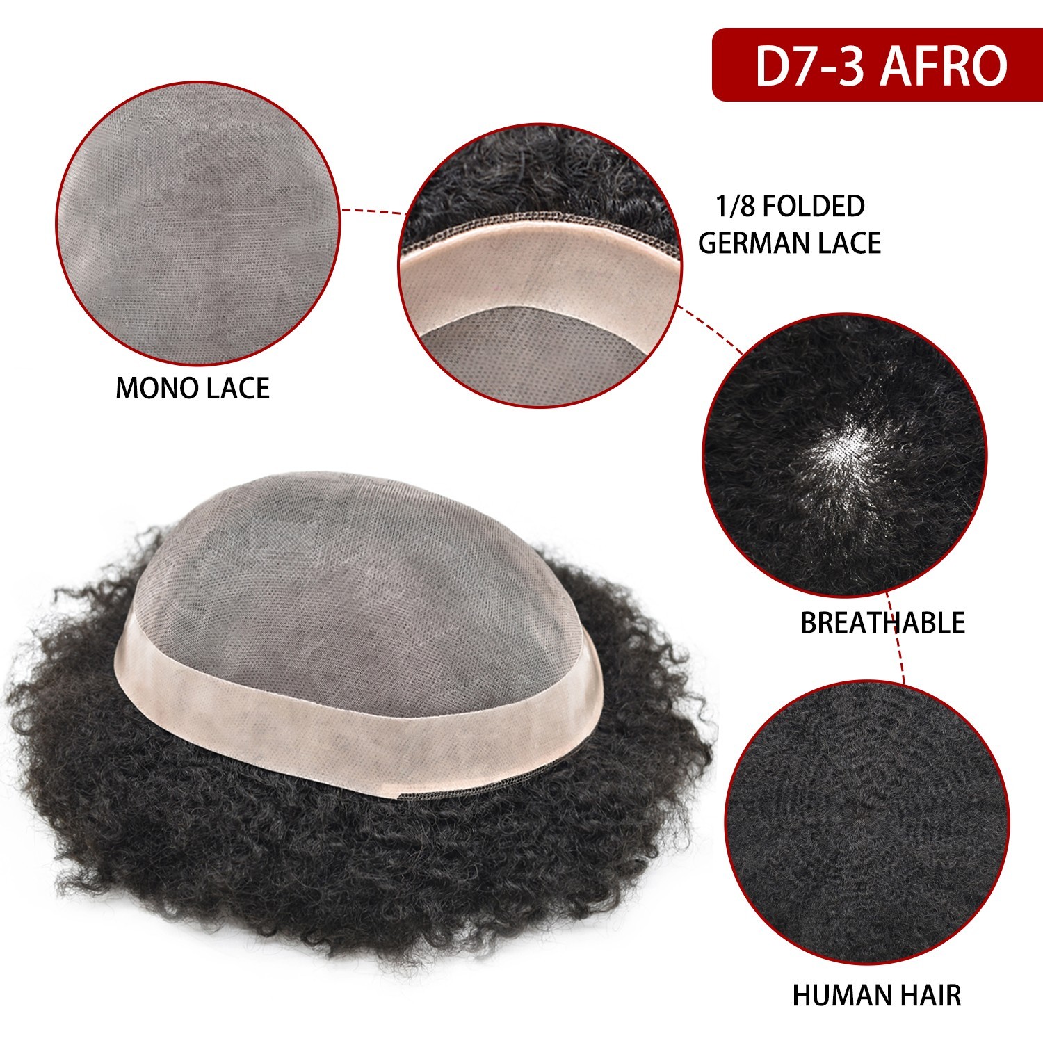 Afro Toupee for Black Men Fine Mono Mens Toupee Human Hair System Curly Hair