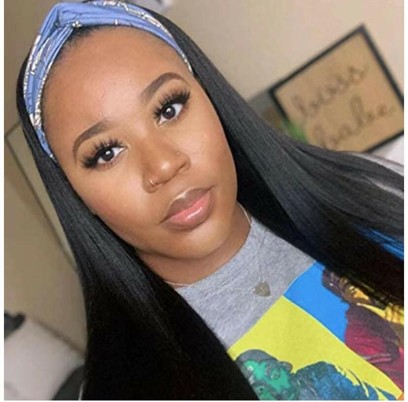 Synthetic Straight Headband Wigs Long Black Wig Cosplay Heat Rssistant 24inch