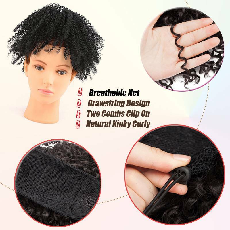 Drawstring Ponytail Kinky Curly Afro Bun Clip In Puff Pony Tail Hair Extension