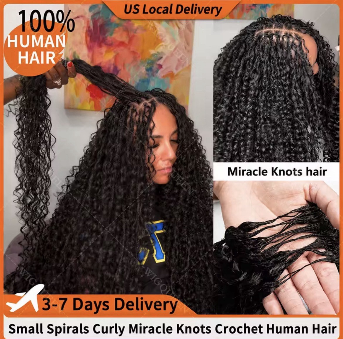 Black Curly Human Hair Crochet Extensions 20in Reusable, 20 Strands