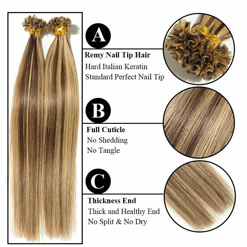 Keratin U Tip Hair Extensions Human Hair Pre Bonded Fusion Remy Hair 16-26inch