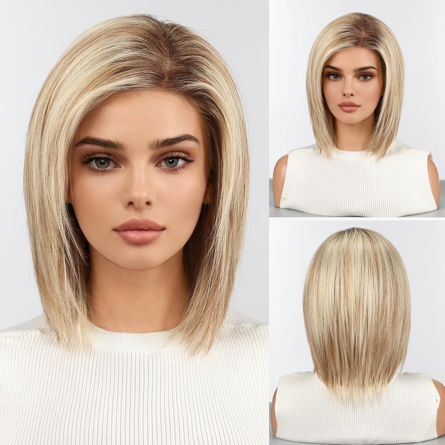 Ombre Light Blonde Mixed Light Brown Human Hair Wig Lace Front Wigs For Women