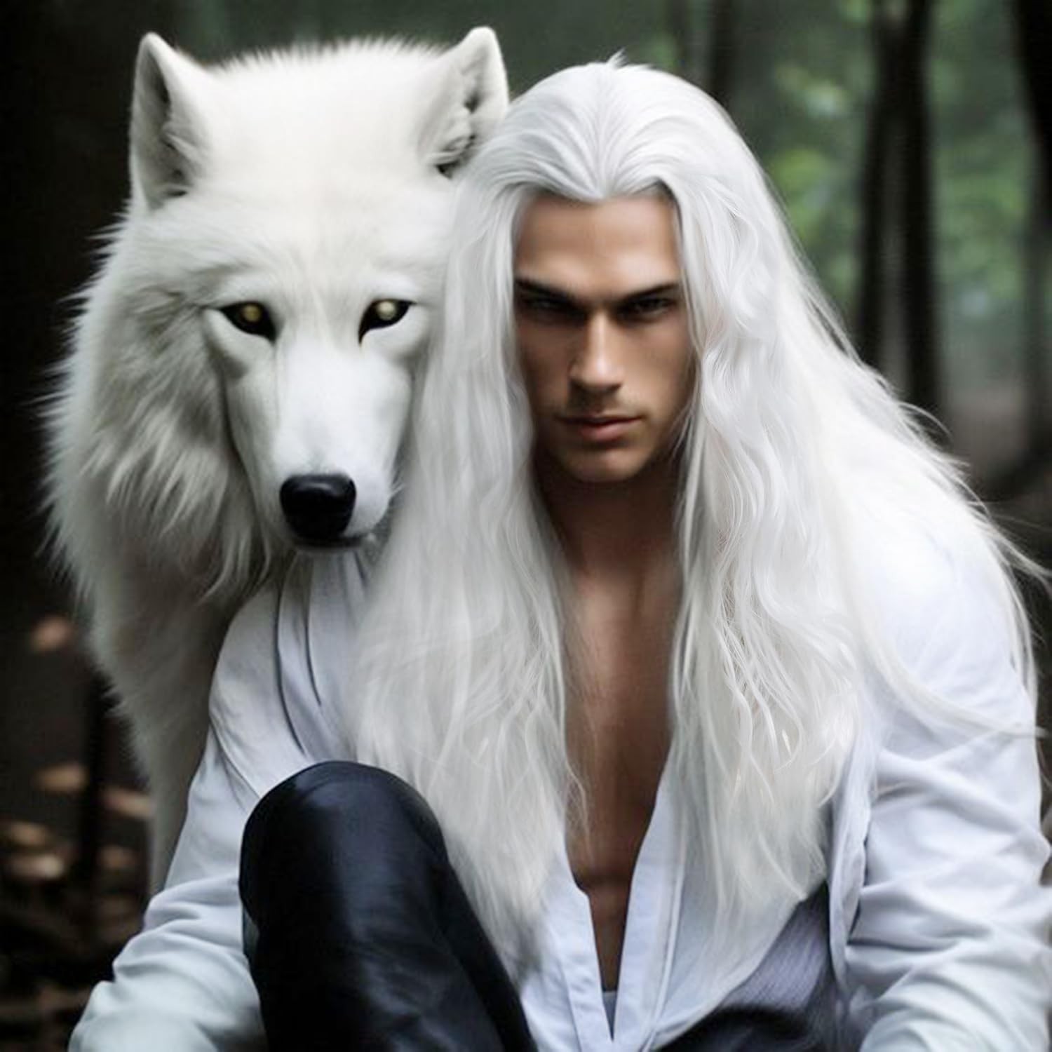Mens White Wig Long Curly Wavy Wig for Men Middle Part Synthetic Heat Resista…
