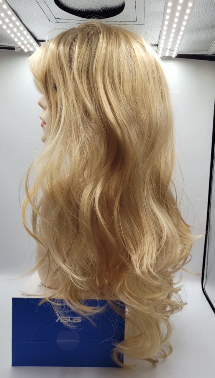 Long curly wave synthetic with blunt bang, Heat resistant fiber full head wig