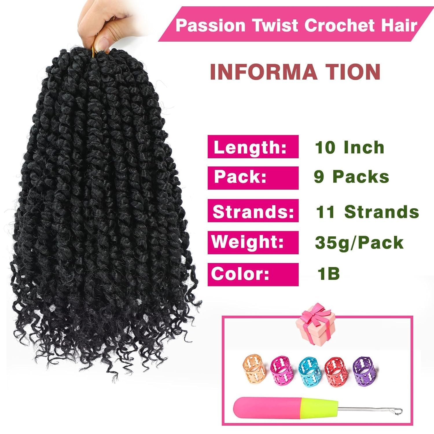 Passion Twist Crochet Hair 10 Inch – 9 Pack Pre-Twisted Boho Braids
