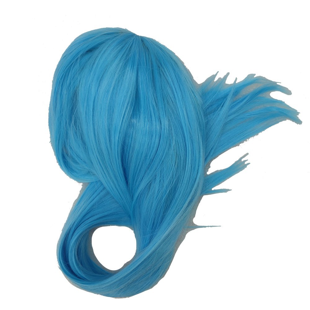 Blue New 80cm Straight Sleek Long Full Hair Wigs Side Bangs for Women Rose Net