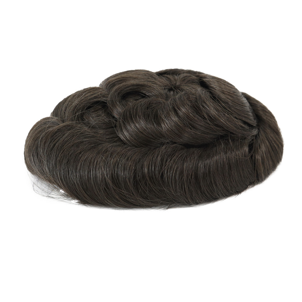 Mens Hair Toupee System Full French Lace Human Hair Reoplacement Dark Brown #2