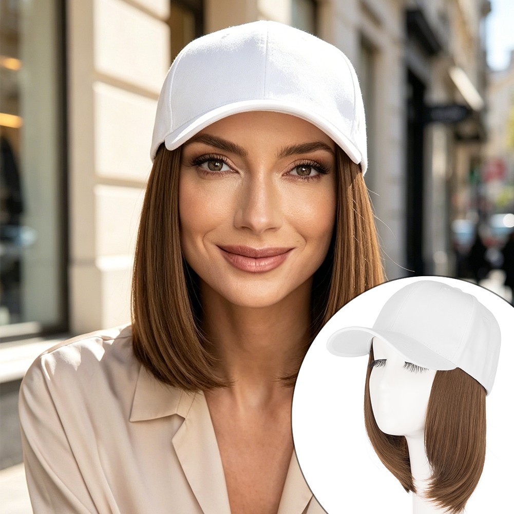 Instant StyleStraight Cap Wig | Adjustable Baseball Hat with Attached Hair 6″