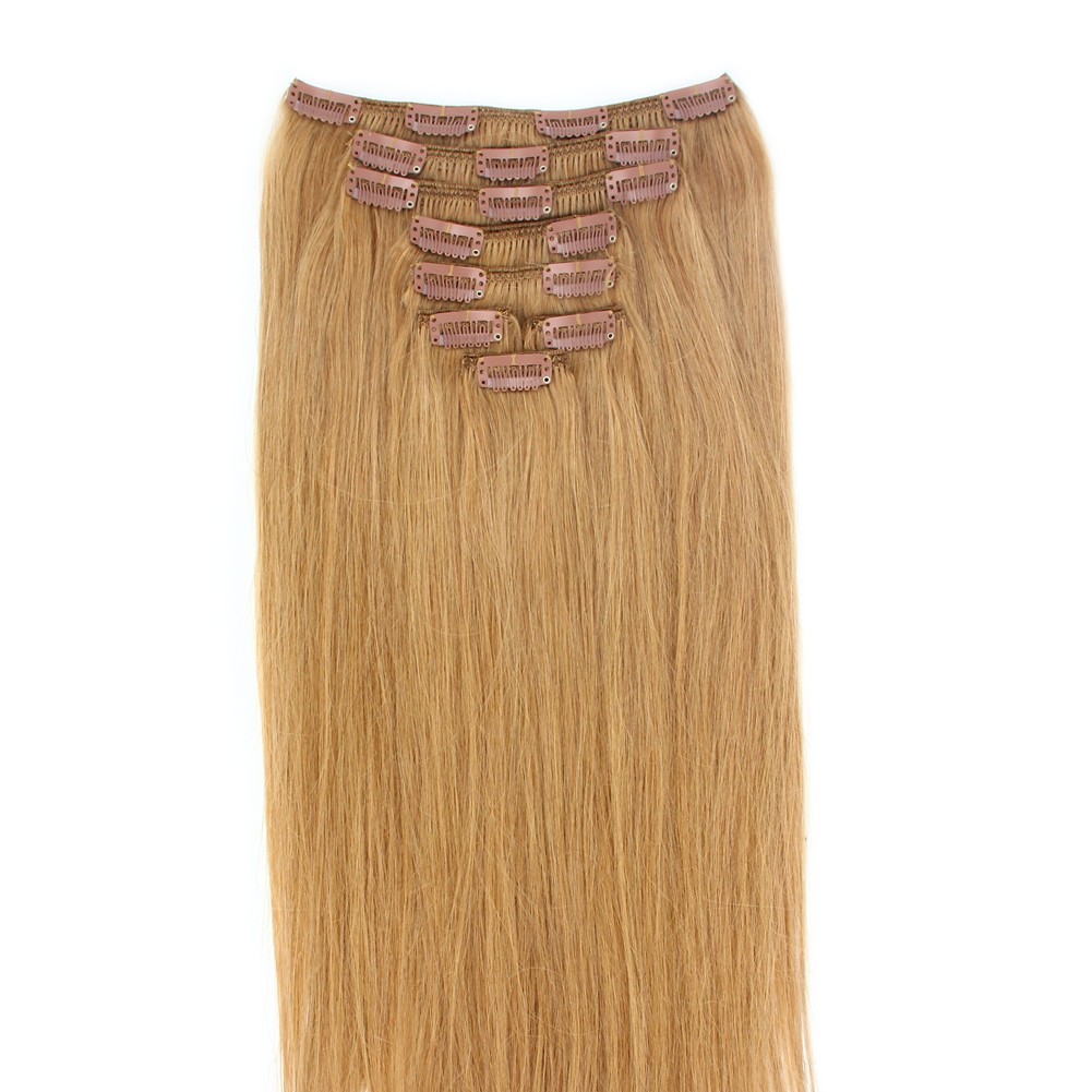 Clip in Remy Human Hair Extensions Double Weft Thick Hair Caramel Blonde24in120g
