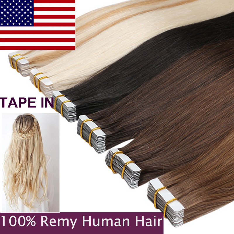 US Stock 150g Tape In Virgin Human Hair Extensions Skin Weft 100% Real Remy Hair