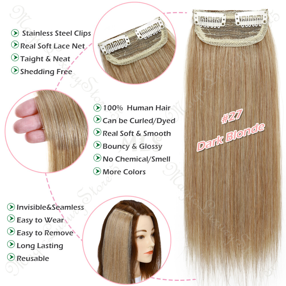 100% Human Hair Top Hair Pad Extensions Thickened Hair Root Clip In Top Pieces