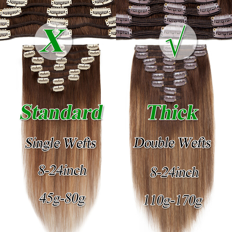 Thick Wavy Double Weft Clip In Full Head Real Remy Human Hair Extensions 8PCS
