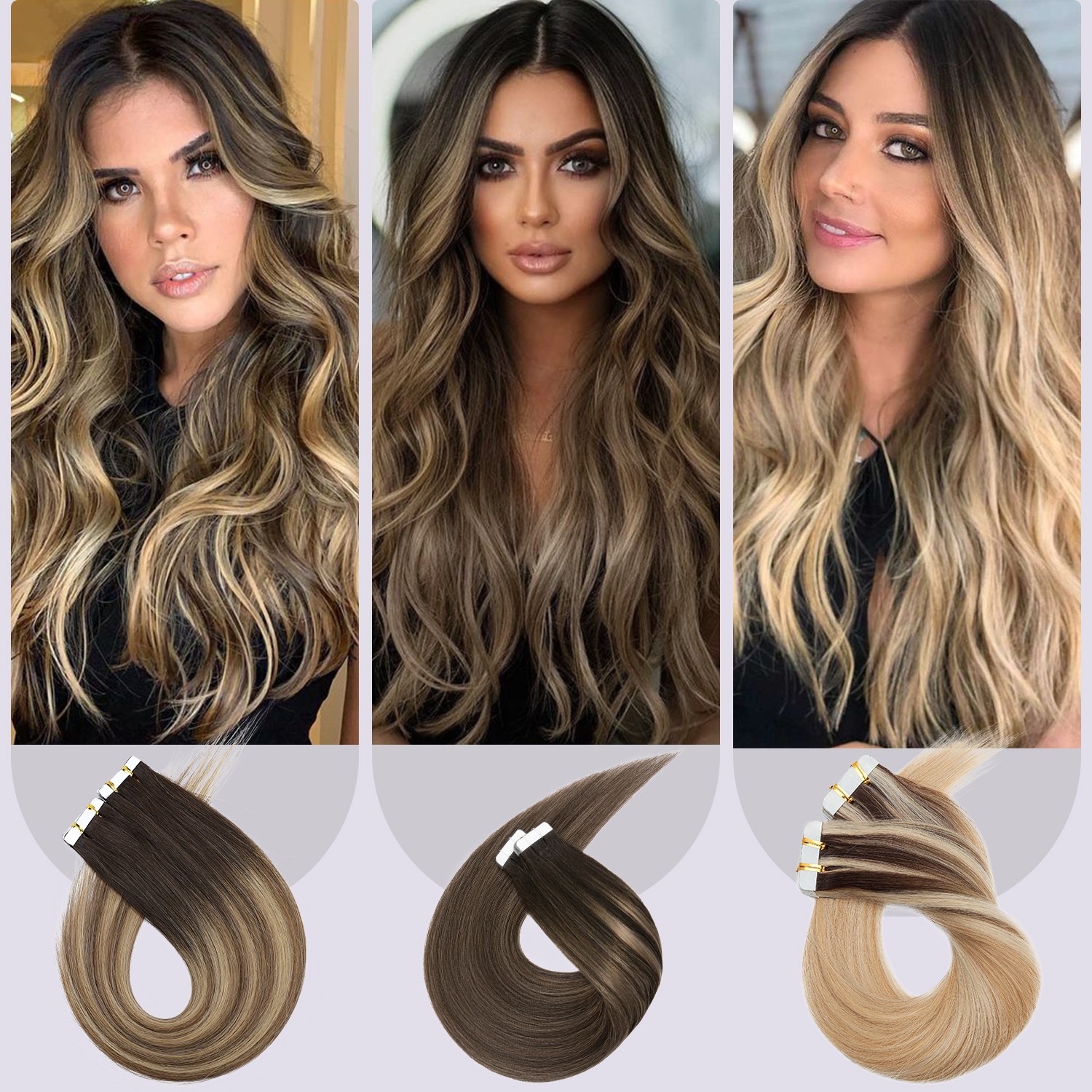 2026 Russian Tape In Hair Extensions 100% Remy Human Hair Balayage Skin Weft USA