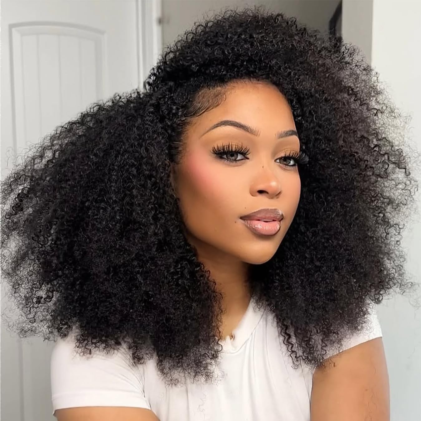 Domiso Afro Kinky Curly 3 In 1 Half Wig Elastic Band Seamless Kinky Curly Flip