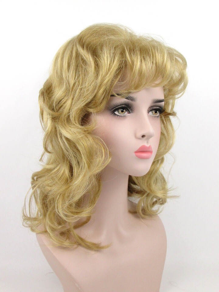 70S 80S WOMEN SHOULDER LENGTH LAYERED TOP & FEATHERED BACK WAVY MULLET WIG VICKY
