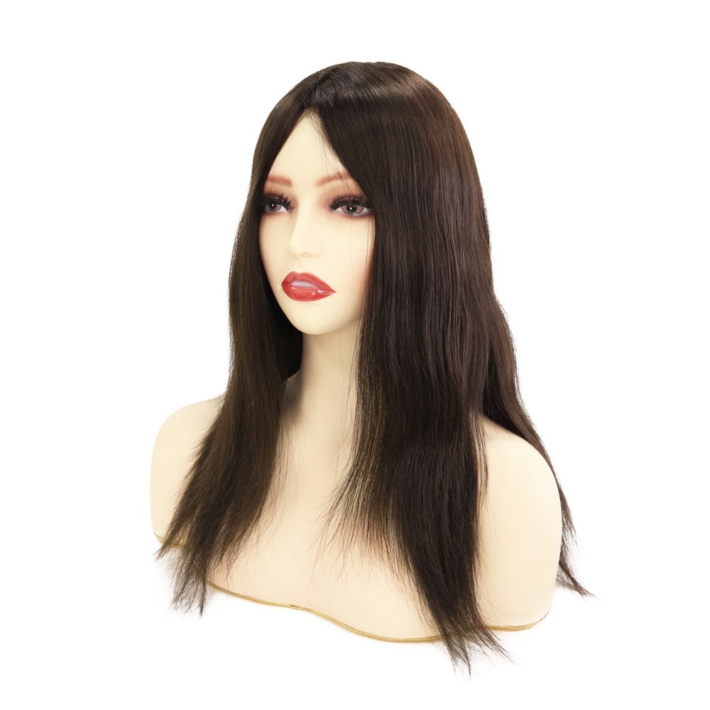 Women Wigs Human Hair Full Head Wigs All Poly Skin Medium Size Dark Brown 14”#2
