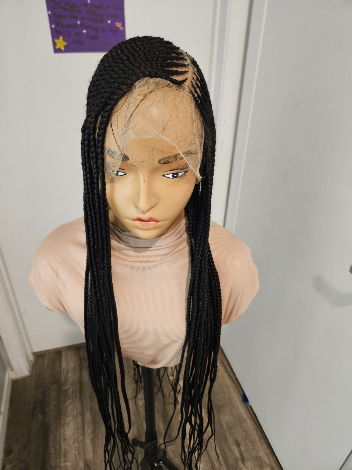 Black Lace Front Glueless Braided Box Braids Wig Natural Look Women Adult