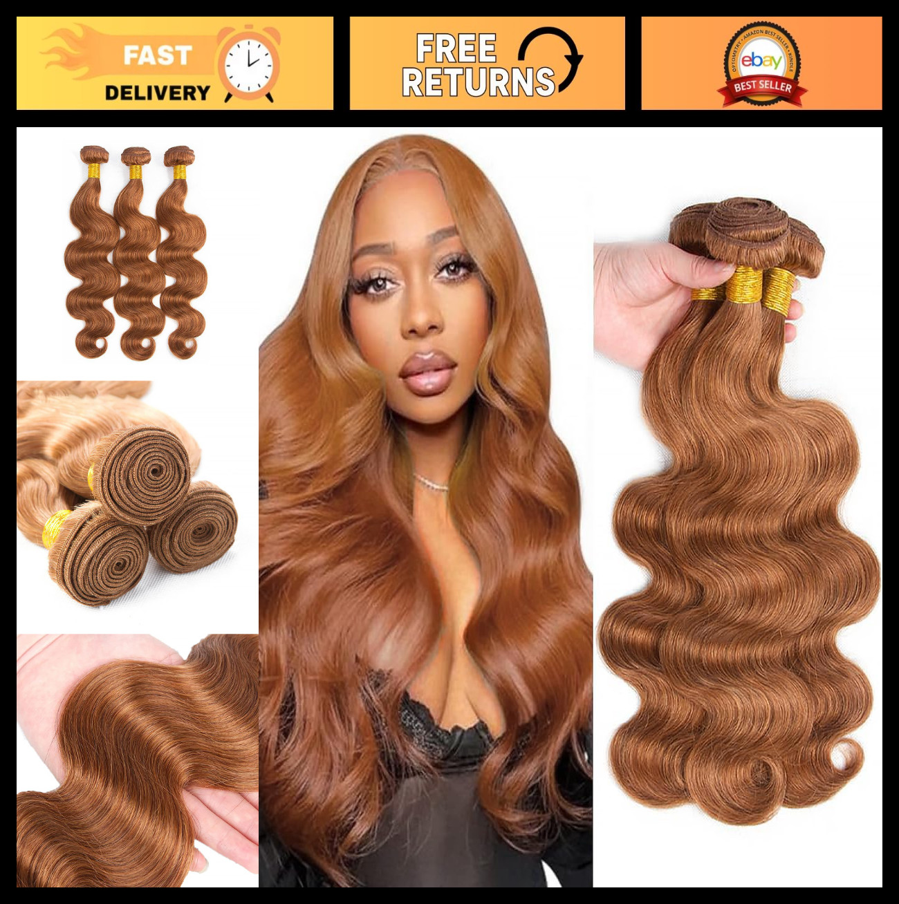 Light Brown Body Wave Human Hair Bundles 14 16 18 Inch Unprocessed Virgin Extens