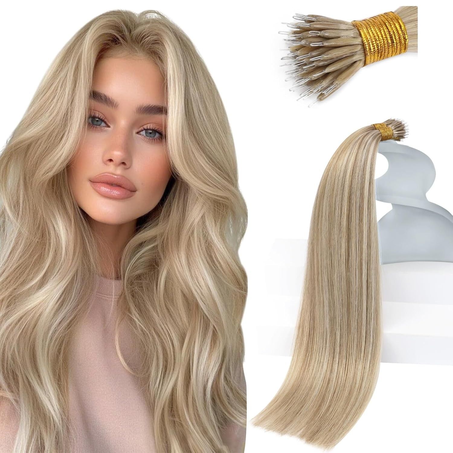 Sunny Hair NANO 14in Ash /Bleach Blonde Hair Extensions – NANO_P18-613_14_50G3