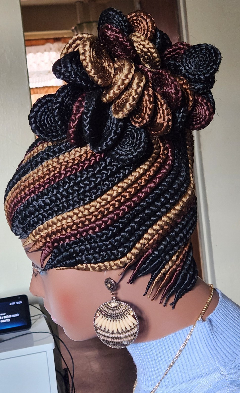 Fully hand braided box braid cornrows wig poney tail disque Multiple colors