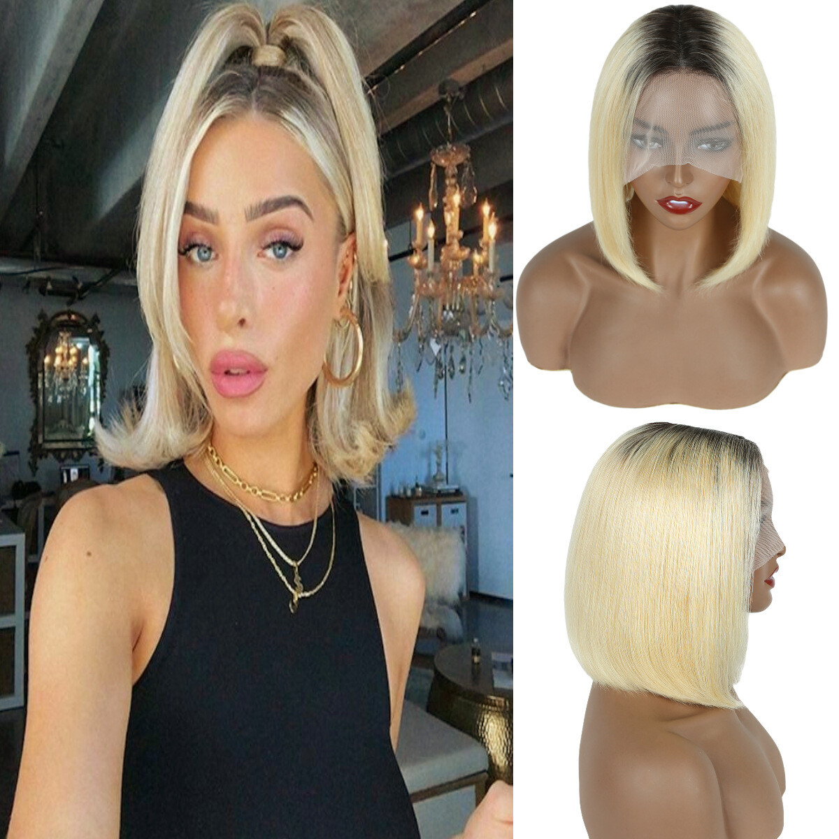 13×4 Short Bob Lace Front Human Hair Wigs Straight Bob Wigs Pre Plcuked Colorful