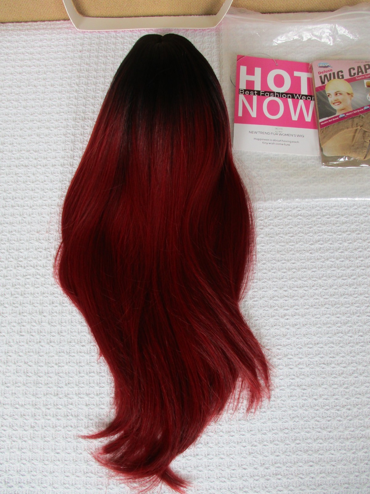 Red Black Ombre 26″ Straight Quality Wig Synthetic Washable Hot Now Lace front