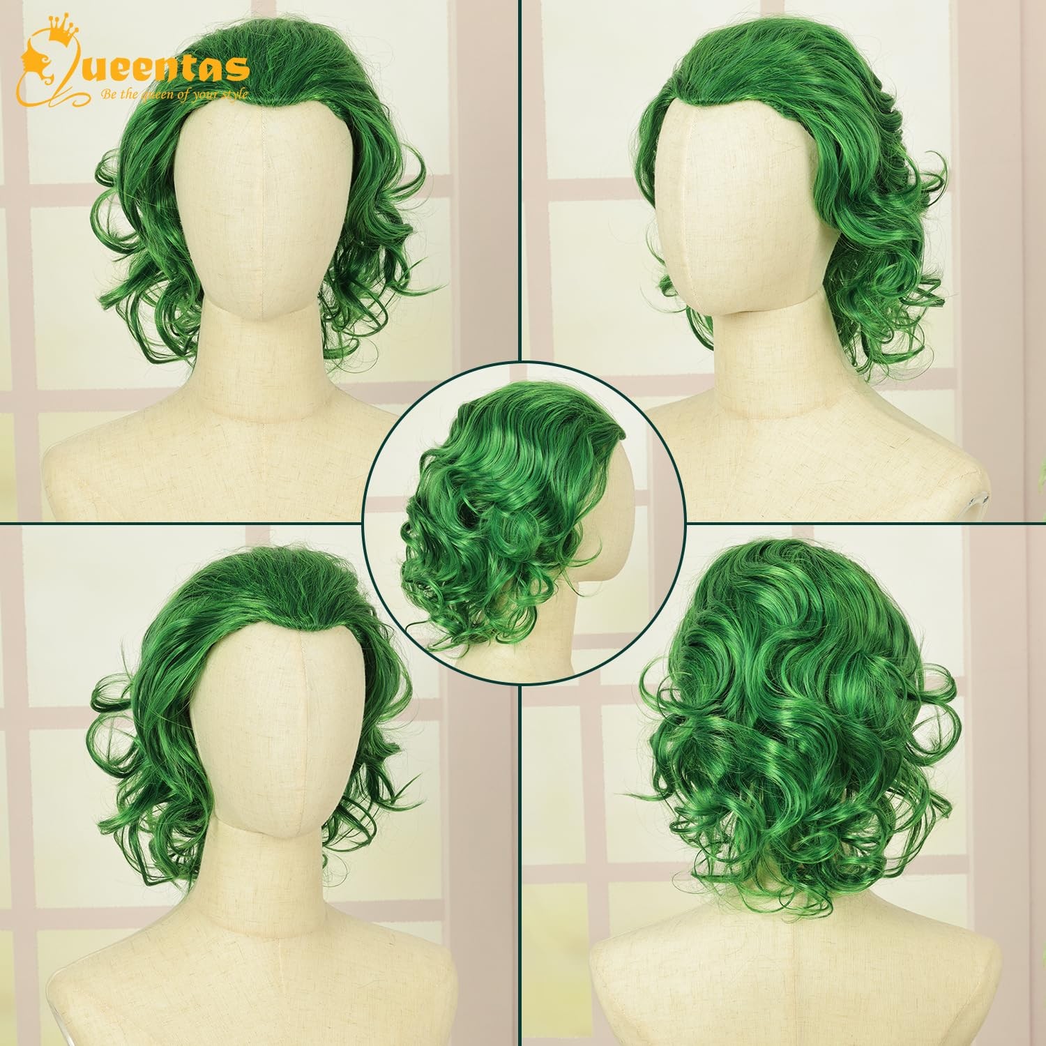Queentas Short Green Wig For Men Clown Wigs For Men 70S 80S Mens Cosplay