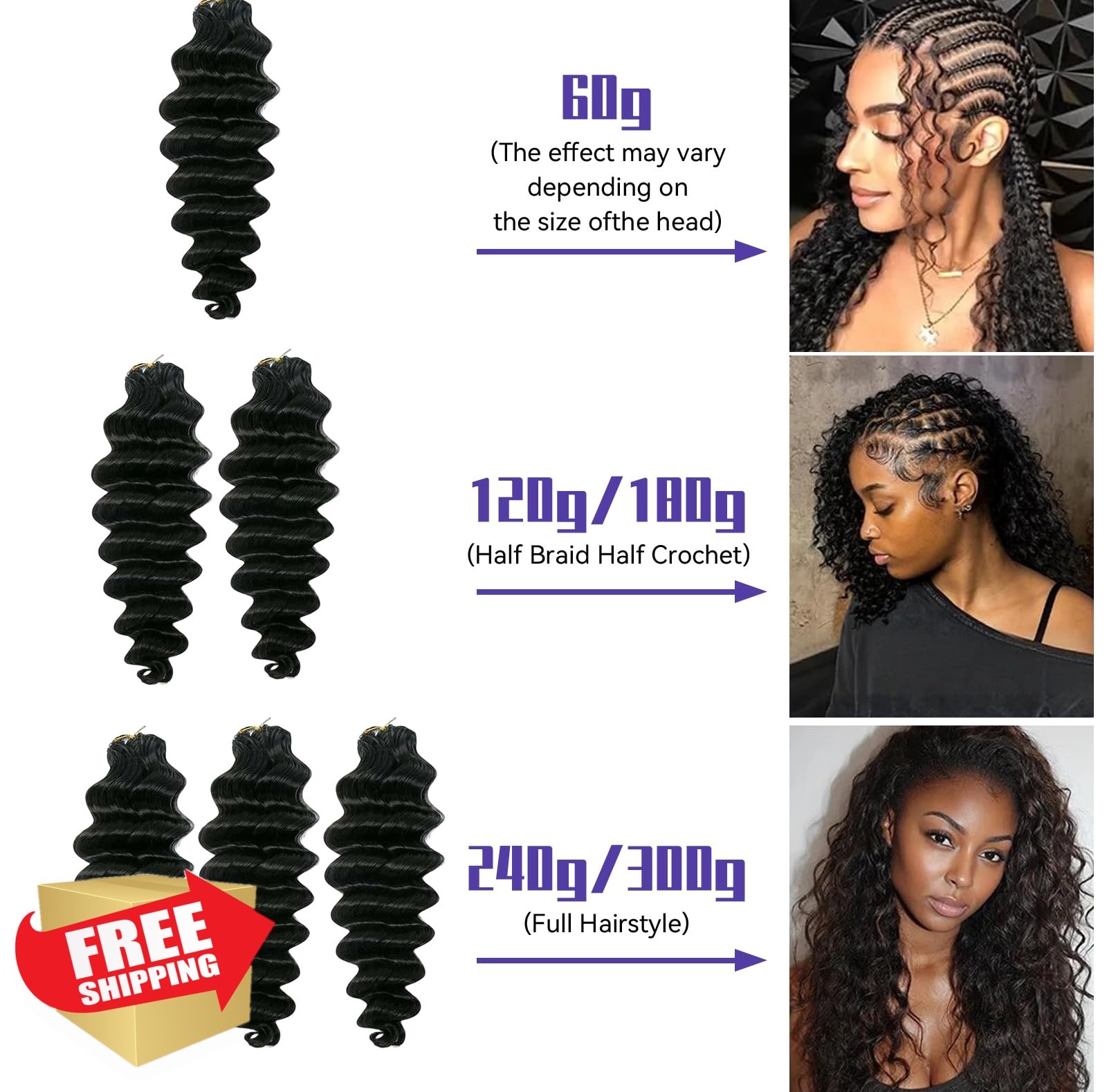 Sherico 18 Inch Black DW-60G Deep Curly Crochet Hair