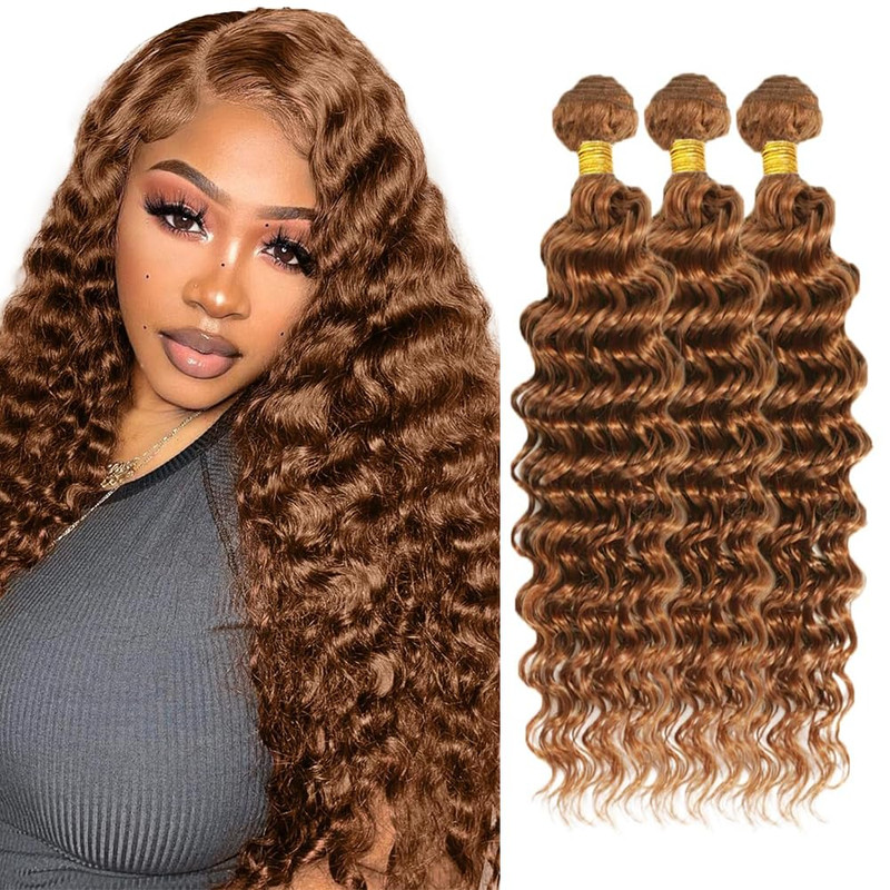 Ladrxadr 24 26 28 Inch Color 30 Bundles Human Hair 30 Deep Wave Bundles Light