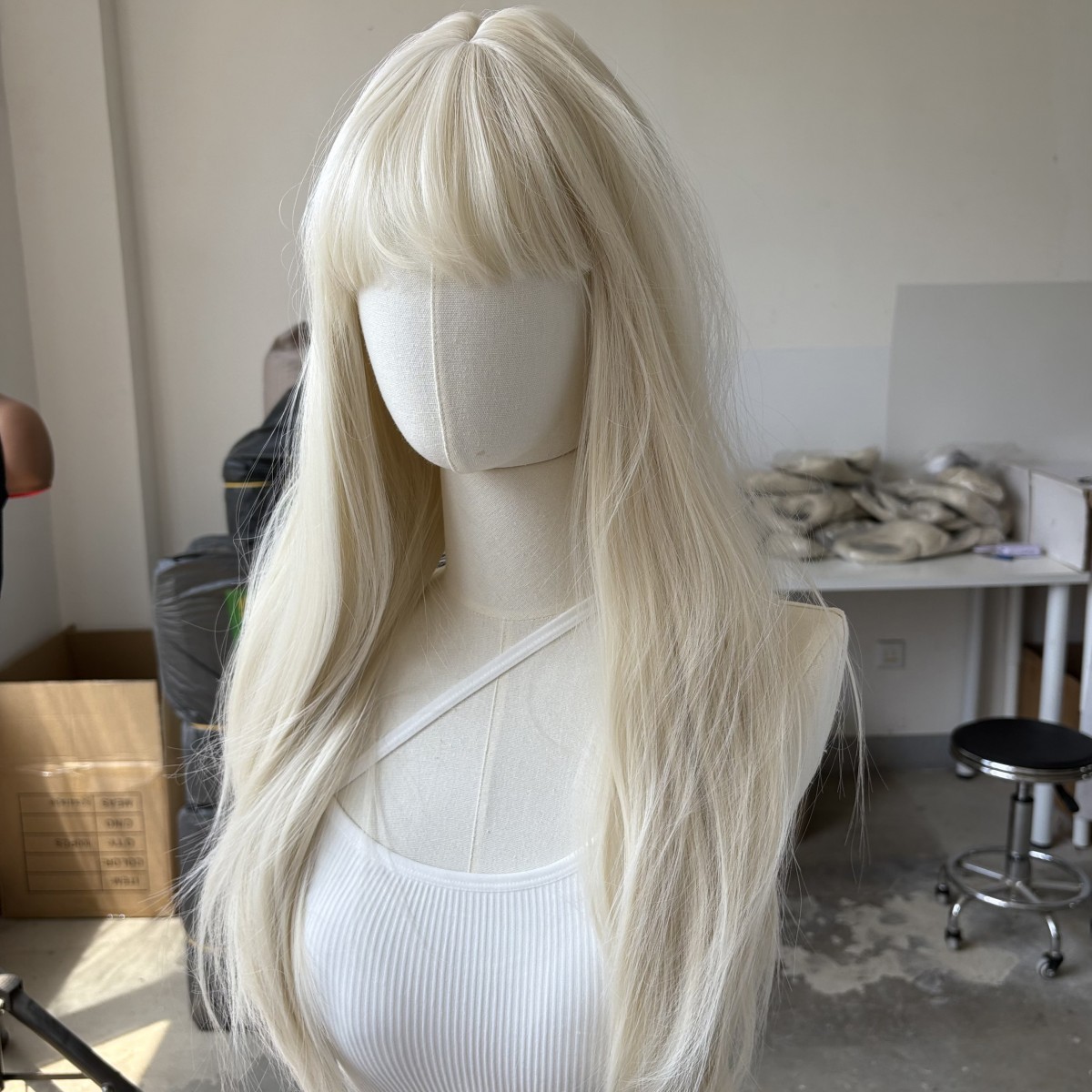 Long Straight Synthetic Hair Costume Wigs With Bangs Platinum blonde Women