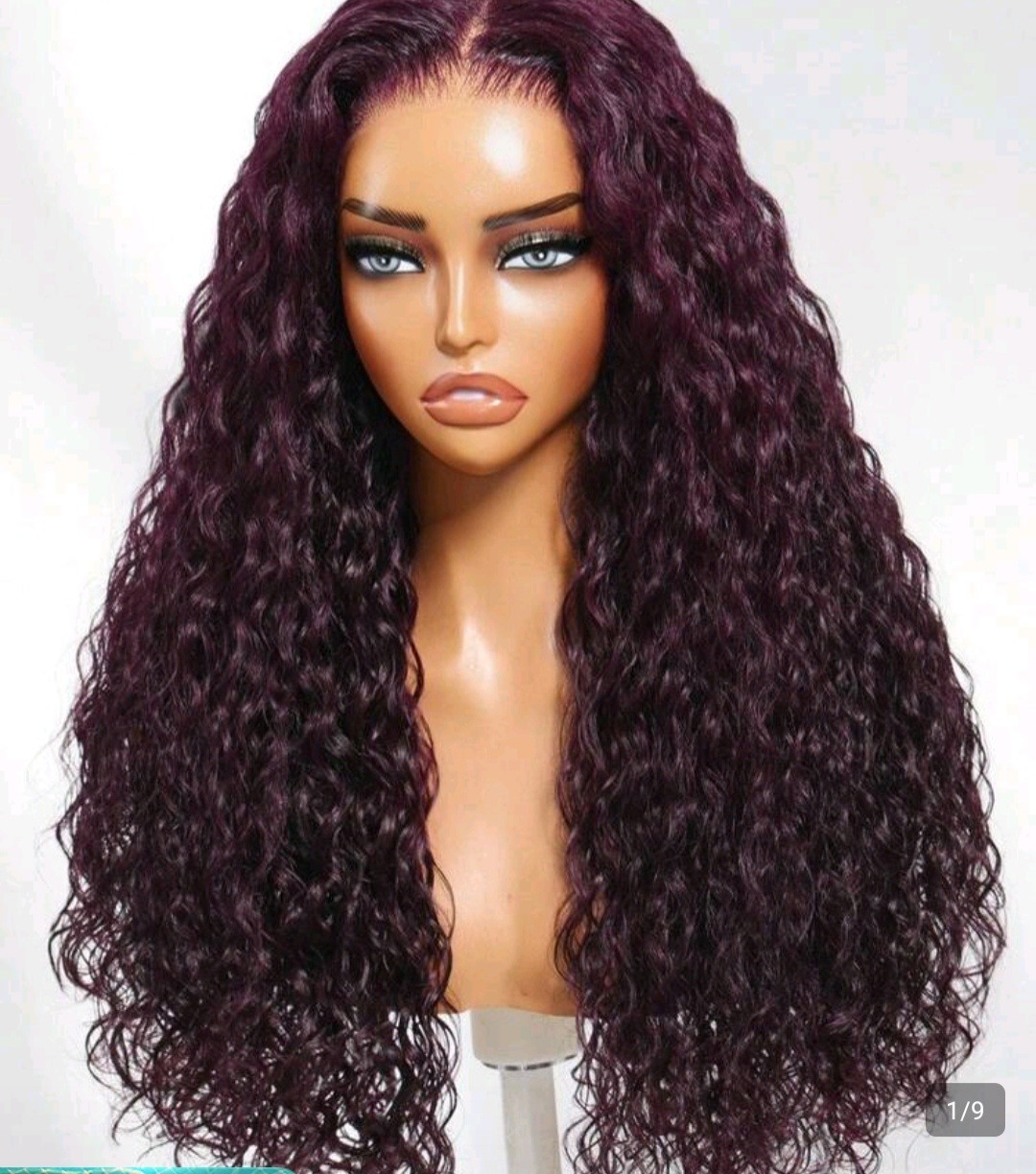 Lace Frontal Purple Black Cherry Water Wave With Invisi Drawstring Wig Glueless