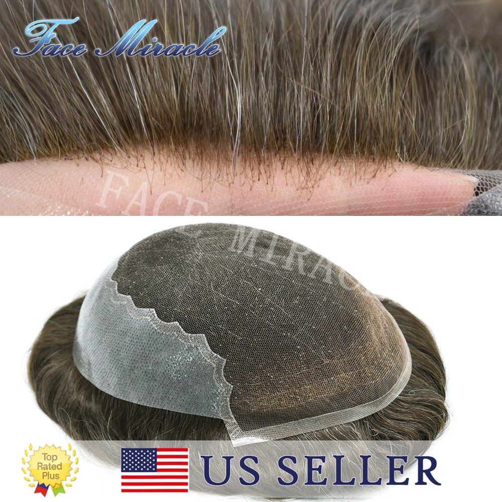 French Lace with PU Mens Toupee Human Hairpiece Natural Male Hair Prosthesis