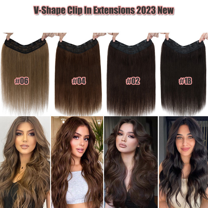 V Part One Piece Clip In Human Hair Extensions Full Head Weft 100G Thicker Brown