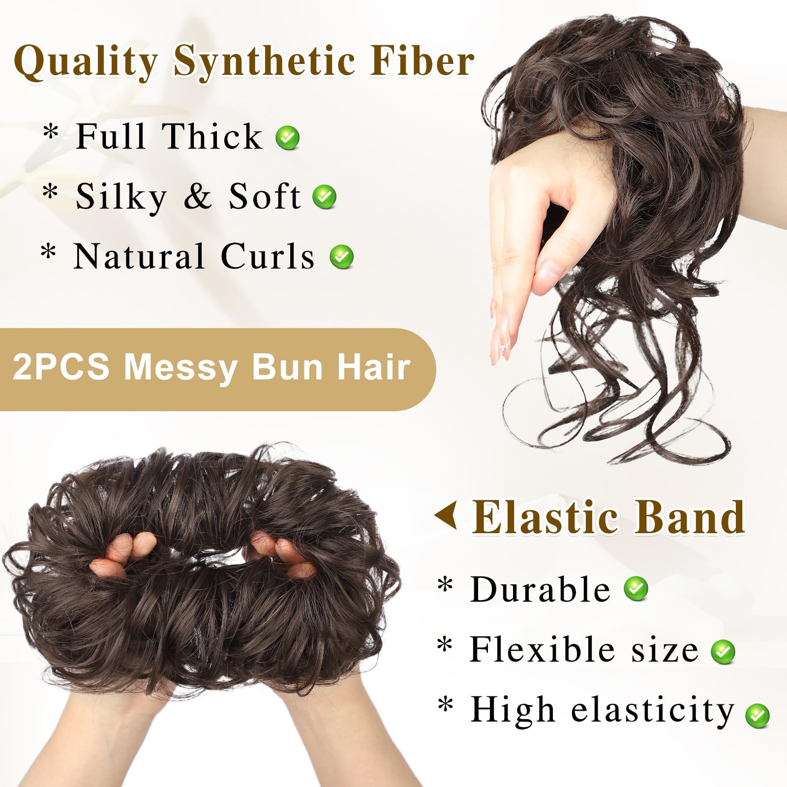 2PCS Messy Bun Hair Piece Curly Wavy Hair Bun with Elastic Band Synthetic Chi…